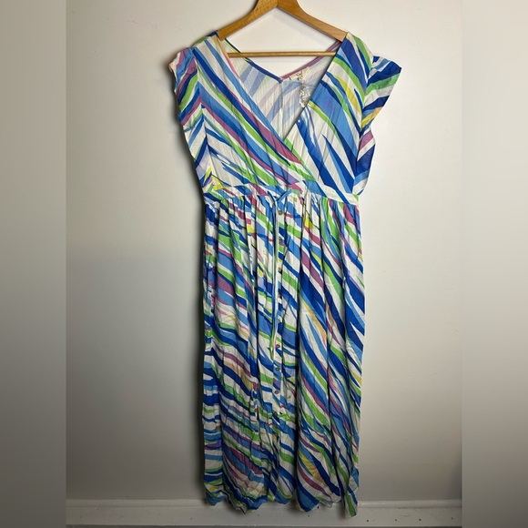 MWT Easel Sz S Midi Dress Boho Striped Feminine Flowy Beach Resort Summer relax - Picture 1 of 10